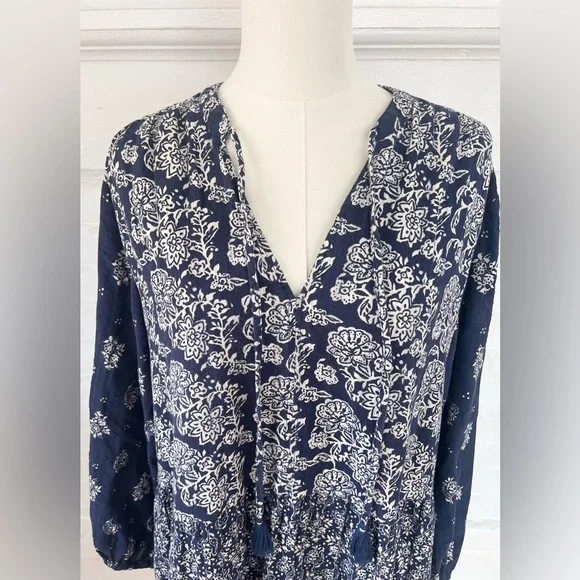 Anthropologie Maeve Carlita Tierd Tunic Dress Cotton Blue Floral Mini Bo… - Picture 9 of 13